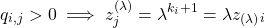 \begin{equation*}  q_{i,j}>0 \implies  z_{j}^{(\lambda)}=\lambda^{k_i+1}=\lambda z_{(\lambda)}_i\end{equation*}