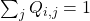 \sum_j Q_{i,j}=1