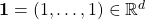 \mathbf 1=(1,\dots,1) \in \mathbb R^d