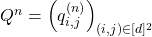 Q^n=\left(  q_{i,j}^{(n)}\right)_{(i,j) \in [d]^2}