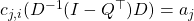 c_{j,i}(D^{-1}(I-Q^{\top})D)=a_j