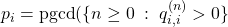 p_i=\mathrm{pgcd}(\{n \geq 0 \; : \; q_{i,i}^{(n)}>0\}